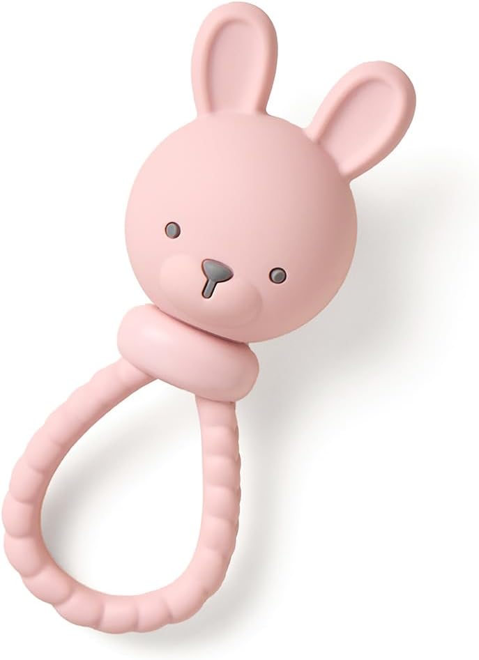 Itzy Ritzy Bunny Silicone Rattle Teether: BPA-Free Gum Soother with Gentle Jingle & Textured Grip for Babies 3+ Months