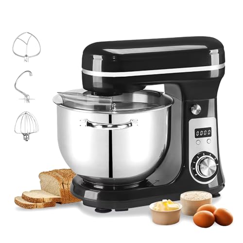 PPLDABNK 6L Stand Mixer with 1200W Powerful Motor, 6-Speed Tilt-Head Design & Stainless Steel Bowl – Includes Dough Hook, Flat Beater & Egg Whisk – Perfect for Baking, Mixing & Whipping,Black