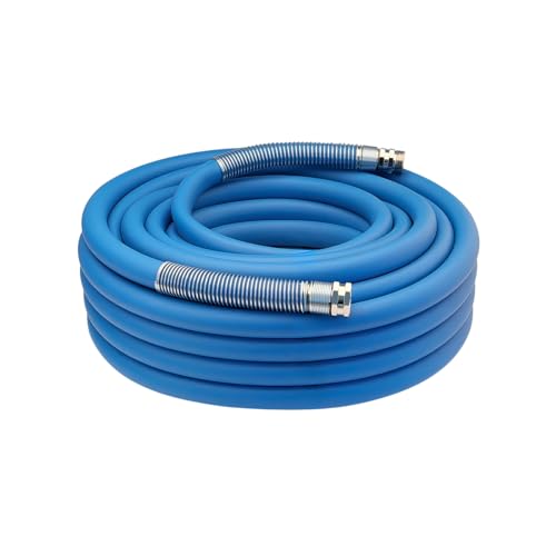Image of Guitrees 2026 Upgraded Garden Hose 75FT x 3 /4 inch, Heavy Duty Rubber Water Hose with Five Layered Braiding, Swivel male and female Nickel-plated Brass Fittings, 1200PSI Burst, 300PSI Working (Blue)