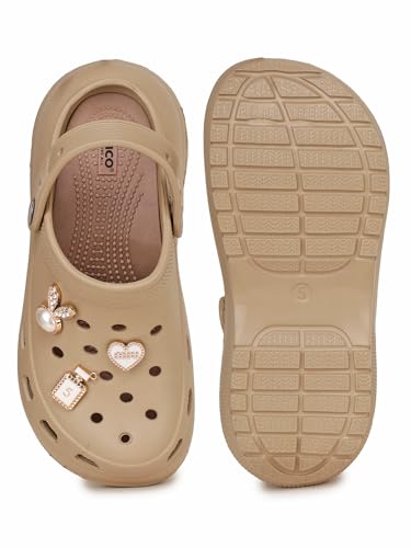 Image of ATHCO Roxxie Clogs For Women's|Girl's| Dual-Color Soft EVA Cushioned With Massage Footbed|Easy Wear with Adjustable Back Strap|Lightweight Platform Heels|Flexible|Breathable|Extra Soft Comfortable Anti-Skid Casual Mule|All-Season|Summer|Monsoon|Rain|Winter|Waterproof|Casual Slip-On Sandal with Cute Charms & Chunky Design|Indoor & Outdoor Wear|Trendy|Fashionable|Stylish|Shoes