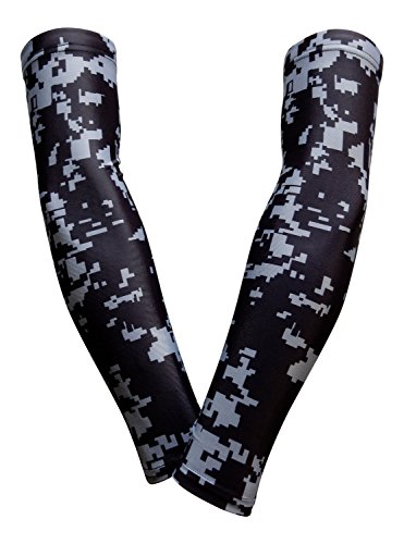 Sports Farm PAIR Compression Elbow Arm Sleeves (ADULT LARGE, BLACK GRAY DIGI CAMO (2 COLOR))