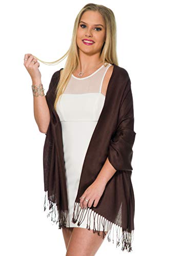 Pashmina Shawls And Wraps For Evening Dresses, Large Soft Pashmina Wedding Brown Shawl #TOP3