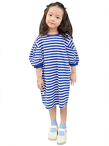 Kids Girls Dress 1/2 Sleeve Stripes Print Pullover Toddler Casual Crew Neck Sweater Loose Blouse Top