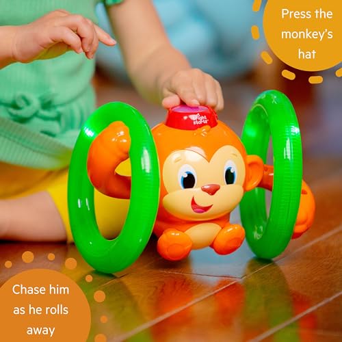 Image of Bright Starts Roll & Glow Monkey Crawling Baby Toy with Lights and Sounds, Tummy Time Toy, 6 Months and up