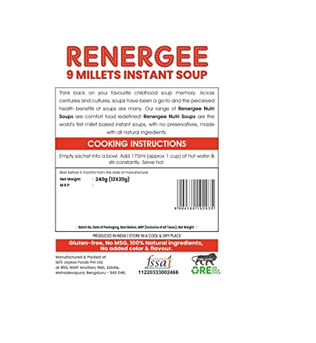 Grami Superfoods RENERGEE Millet Tomato Instant Soup Packets - Gluten-Free, No MSG, High Protein & Fiber (20g*12 pack) - Image 7 thumbnail