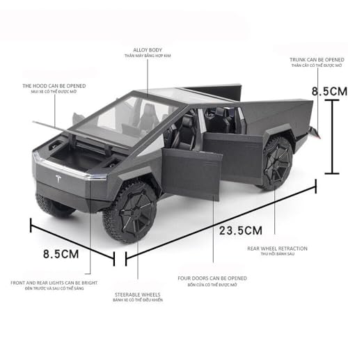 Image of DEOXY 1:32 Scale Tesla Cybertruck Model Collection Enthusiasts Toy Pull Back Pick-Up Truck with Sound and Light, Alloy Diecast Cyber-Truck Toys for Kids Gift (Not Including Mini Car - Black)
