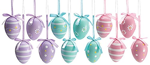 Burton & Burton Easter Egg Ornaments 3 Assorted Designs Home Decor- Set of 12