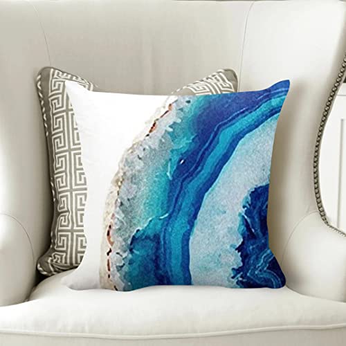 Spxubz Geode Decor Pillow Case Blue Agate Watercolor Round Beautiful Marble Throw Pillow Cover Home Decorative Nice Gift Indoor/Outdoor Pillowcase For Bedroom Livingroom 16X16 Inch Two Sides Print #TOP2