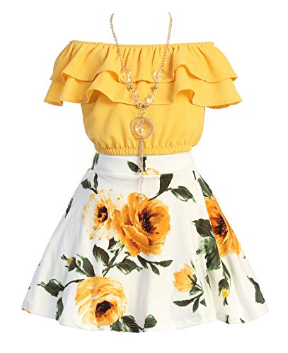 Cold Shoulder Crop Top Ruffle Layered Top Flower Girl Skirt Sets for Girl2