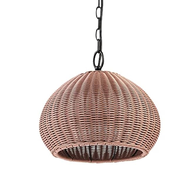 GLOBE Electric x Novogratz 44761 1-Light Outdoor Plug-in Pendant Lighting, Plastic Rattan Shade, Frosted Inner Layer, Bronze Hanging Cord and Chain, Ceiling Light, Indoor Compatible