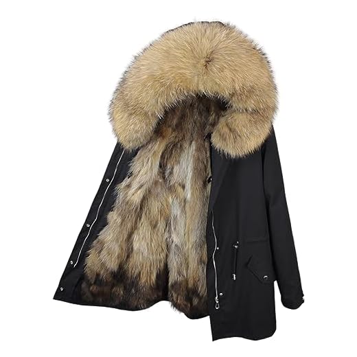 Lea Marie, Herr lyxparkas XXL, krage av 100 % äkta päls, jacka, kappa, rävpälsfoder