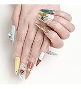 FORBELOVED NAILS,Shiny Colorful Gems,Heart Love,Flower Decorations,Luxury Handmade Press On Nails...