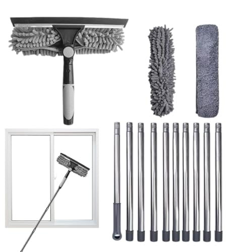 Limpiador de ventanas, kit de herramientas de limpieza de vidrio con barra de extensión de cabezal giratorio, kit de limpieza de ventanas, escobilla de piso para ducha, espejo, puerta de coche