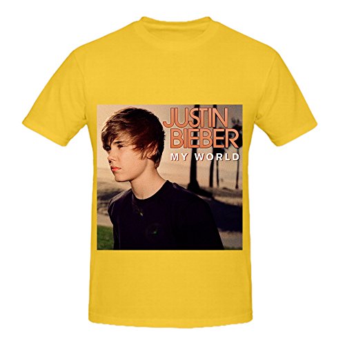 Justin Bieber My World 80s Mens O Neck Screen Printed Shirts Yellow