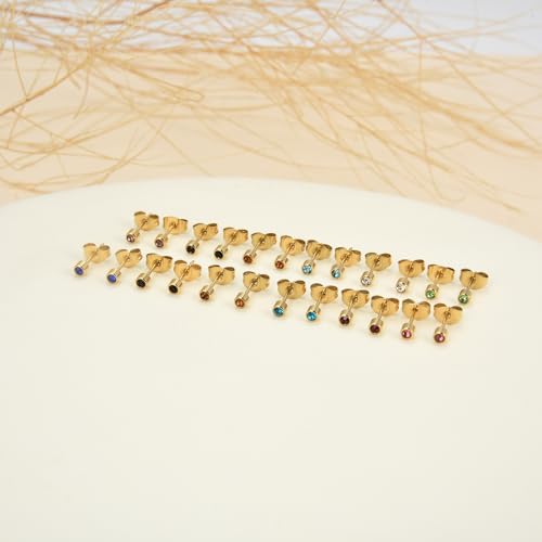 12 Pairs Ear Piercing Stud Earrings, Surgical Stainless Steel Multicolor Cubic Zirconia Birthstone Stud Earrings for Ear Piercing Guns2