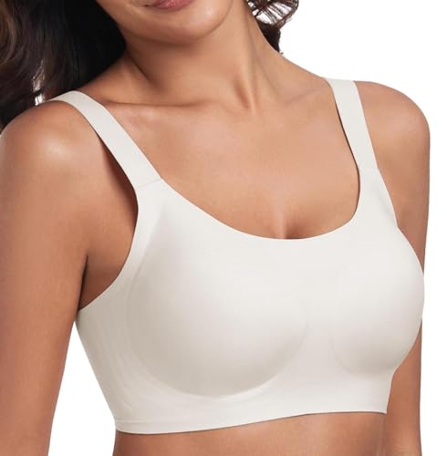 LEYSHE Minimizer BH Damen Ohne Bügel Nahtloser Comfit Tshirt BH Bügelloser Bequemer Bralette mit Vollschalen,Weiß,L
