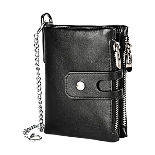Bifold Geldbörse RFID Blockierungsbrieftasche, Herren Leder Brieftasche Mit Ketten Und Reißverschlussmünzentasche, Bifolold Geldbörse Mit 15 Kreditkartenhaltern (schwarz) Herren RFID Blockierung Cover