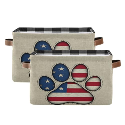 PaChyLuu Independence Storage Basket Bin Canvas Fabric Organizer Toys Basket with Handles for Home Office Nursery, Clothes, Gifts, 2 Pcs