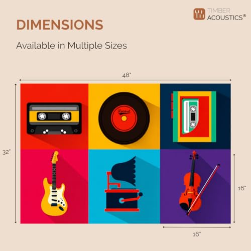 Image of Timber Acoustics Acoustic Art Wall Panels for Music Studio, 48 inchx32 inch PET Felt Sound Absorbing & Noise Reduction Panels for Wall, Acoustic Panels for Music Studio, (Fun Beats, Set of 6)