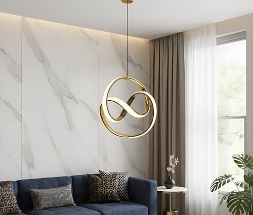 Image of Modern LED Ring Pendant Hanging Light | Luxury Gold Finish Ceiling Lamp for Bedroom, Living Room, Dining Area & Hotel Decor | Contemporary Indoor Decorative Light