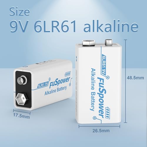 Image of 9V Batteries for Smoke Detector: Alkaline Fire Alarm Battery 5 Pack - Long Lasting Power for Guitar Pedals Microphone Multimeter - 10 Years Shelf Life for Emergency Preparedness