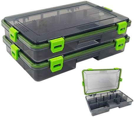 2PC Aventik Waterproof Fishing Tackle Boxes Hooks Storage Trags Organizer Box Transparent Adjustable Dividers Hold Terminal Fishing Tackle and Lure Box(3600L-2pc Green)