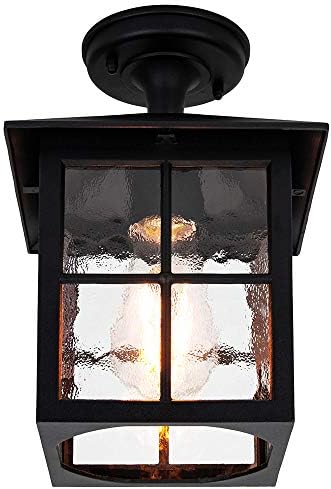 Matt Black Die-Cast Aluminium Traditional Lantern Porch Ceiling Light Fitting IP43 Rated | 1 x 60w E27 | 28cm Height by Happy Homewares