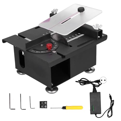 Mini sierra de mesa con motor de 100 W y 6000 RPM - Cortadora ajustable de 7 velocidades con riel deslizante para carpintería - Ajuste de ángulo de 0 a 90 grados para aluminio y