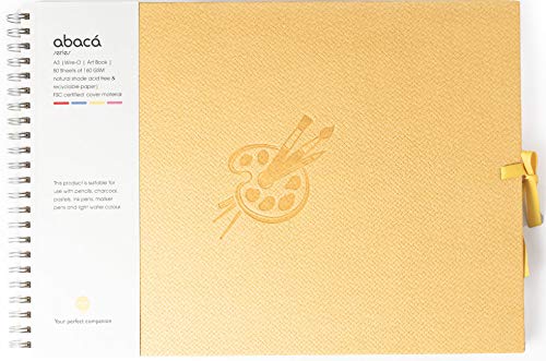 Comma Abaca Carnet de croquis à spirales avec fermeture ruban Format A3 (grand) 50 feuilles 160 g/m² Anti-âge Sans acide Papier d'archivage Grain fin...