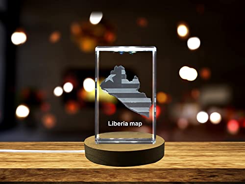 Liberia 3D Engraved Crystal 3D Engraved Crystal Keepsake/Gift/Decor/Collectible/Souvenir (Medium)