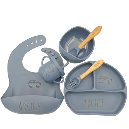 Personalized Silicone Baby Feeding Kit with Name – BPA-Free Self-Feeding Starter Set for Infants & Toddlers, Custom Baby Gift for Boys and Girls，lovely Baby Product (Color Y10)