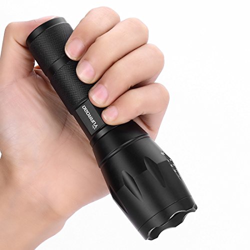YURROAD LED Torch Battery Powered 900Lumens Super Bright Hand Flashlight Torch 5Modes Adjustable Focus for Tactical Military Police Pocket Tactical Flashlights Waterproof Rechargeable Zoomable