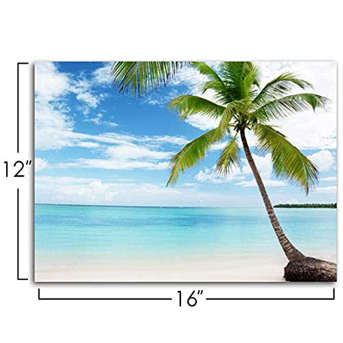 Purple Verbena Art Modern Hd Giclee Canvas Wall Art For Home Decoration, Canvas Print Palm Tree Over Blue Sea Ocean Seascape Pictures Photograph Paintings, Stretched And Framed, 12X16 Inches #TOP1