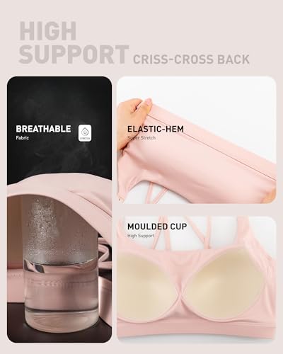 Image of RUNNING GIRL Sports Bras for Women High Support,Criss-Cross Back Strappy Bra Moulded Cup High Impact Workout Crop Tops
