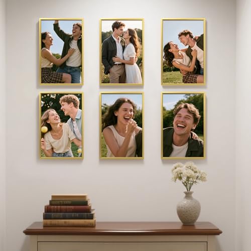 Image of upsimples 11x17 Picture Frame Gold 3 Pack, Scratch-Proof 11 x 17 Poster Frames for Photo Gallery - Slide-In Strips, Horizontal or Vertical Wall Mounting