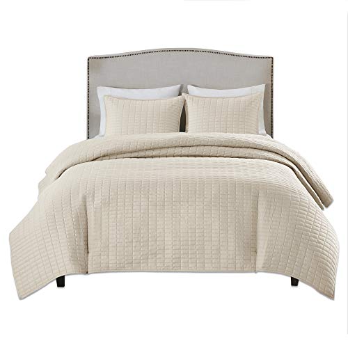 Comfort Spaces Kienna Quilt Set-Luxury Double Sided Stitching Design Summer Blanket, Lightweight, Soft, All Season Bedding Layer, Matching Sham, Ivory, Coverlet King/Cal King(104"X90") 3 Piece #TOP7
