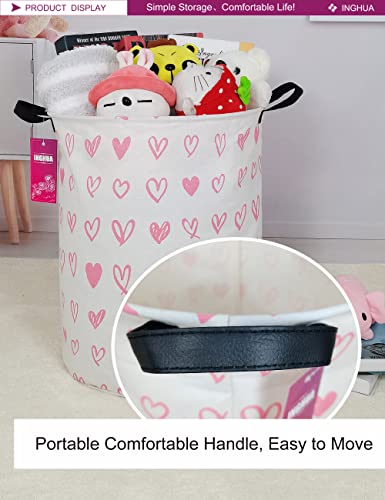 Inghua Laundry Hamper Large Canvas Fabric Lightweight Storage Basket/Toy Organizer/Dirty Clothes Collapsible Waterproof For College Dorms, Boys And Girls Bedroom,Bathroom(Pink Hearts) #TOP4