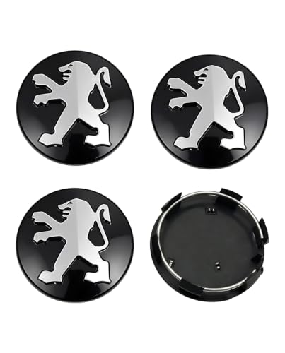 TAVYTH 4 pcs Cache Moyeux pour Peugeot 60mm Cache Moyeu Aluminium+ABS Cache de Roue Centrale ABS Accessoires de Voiture, Noir Étanche/anti-poussière/avec logo