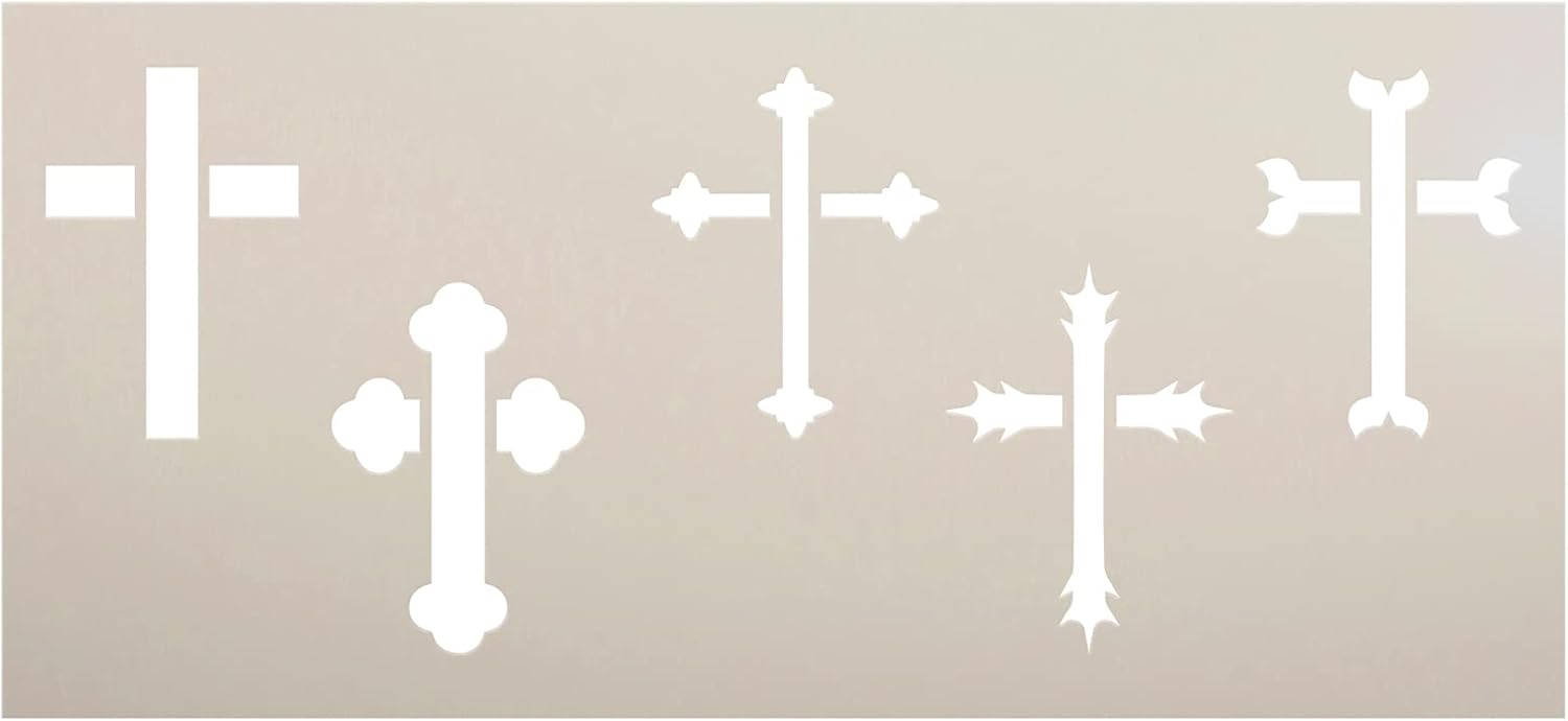 Mixed Cross Outline Stencil by StudioR12 | Variety Pack | Latin Budded Flared | Craft DIY Christian Home Decor | Paint Fabric Wood Signs | Select Size (12 x 5.5 inches)