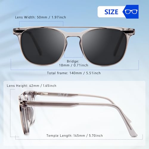 Image of DEHOTRE Non Prescription Glasses Eyeglasses Men with Magnetic Clip On TAC Polarized Sunglasses Acetate Frame Clear Lens Grey