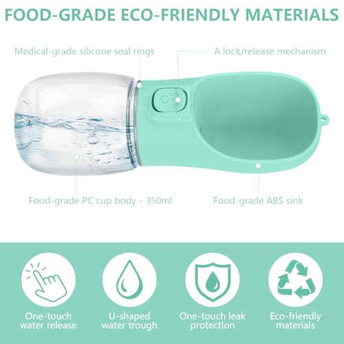 UTOCLEC Trinkflasche Hunde für Unterwegs, 350Ml Auslaufsicherer Trinknapf für SpaziergäNge mit dem Hund, Wandern und Outdoor-AktivitäTen (Grün)