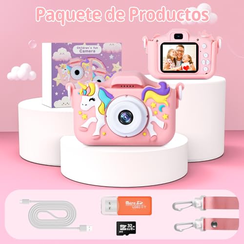 Miniatura 6 de Bnehhov Cámara Infantil De 2 Pulgadas Y 48 Megapíxeles, Cámara Selfiedigital Infantil 1080p Con Tarjeta De 32gb Para Niños De 2 A 12 Años, Regalo De Juguete De Cumpleaños Para Niño Rosa