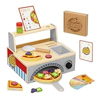 OOOK Wooden Pizza Toy for Kids, Pizza Counter Playset with Bake Oven, Montessori Pretend Play Food Toys with Play Kitchen Accessories, Role Play Set for 3 4 5 6 Year Old Boys Girls