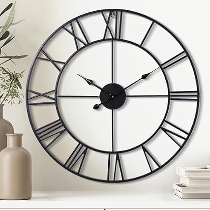 30 Inch Wall Clock Decorative, Oversized Large Black Metal Roman Numeral Silent Wall Clocks for