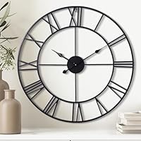 TSUENTIME 30 Inch Wall Clock Decorative, Oversized Large Black Metal Roman Numeral Silent Wall 2