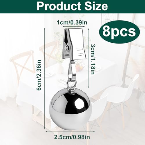 nplaseta Tischdeckenbeschwerer 8 Stück Stabile Tischdecken Gewichte, Extra Schwere Rostfreie Edelstahlkugeln mit Clips Gewichte für Vorhänge, Tischdeckengewichte für Outdoor Tischdecken Vorhänge