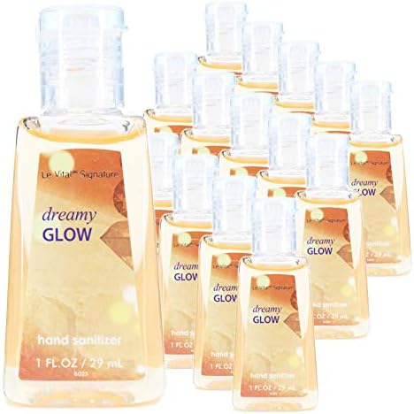 15 Mini Individual Travel Size Hand Sanitizer Bottles | Antibacterial Gel Convenient Flip Cap Bottle | Perfect Size for Baby Shower Favors, Wedding Receptions Gifts, Baptism (Dreamy Glow)