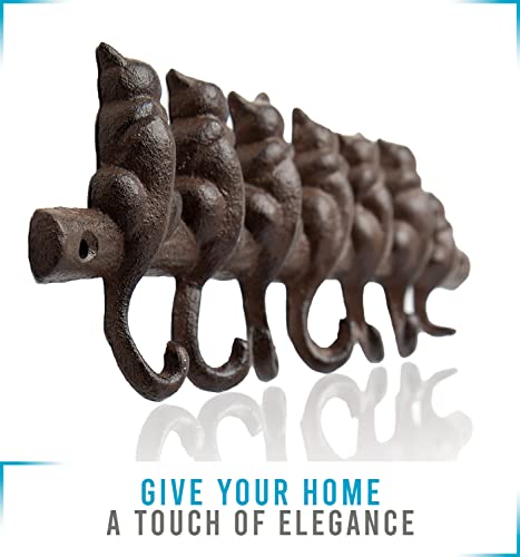7 Cats Cast Iron Wall Mounted Hanger Rack - Decorative Cast Iron Wall Hook Rack - Vintage Design Hanger With 7 Hooks - Wall Mounted | 12.4 X 3.9” - With Screws And Anchors | Rustic Brown Color #TOP5