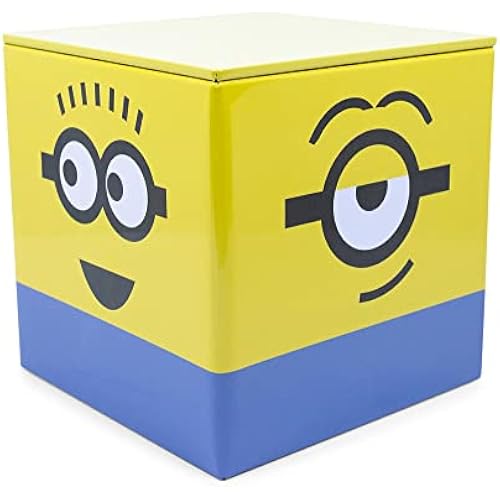 Ukonic Despicable Me Minions 4-Inch Tin Storage Box Cube Organizer with Lid | Basket Container, Cubby Cube Closet Organizer, Home Decor Playroom Accessories | Cute Gifts And Collectibles