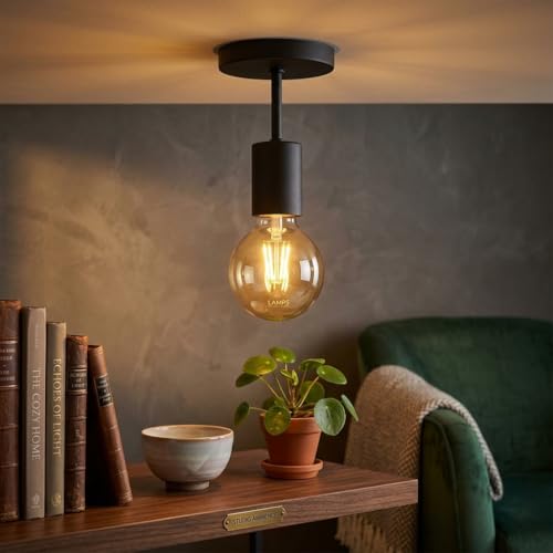 Luminária Plafon Sobrepor Simples E27, 14,5 cm, Alumínio, Estilo Retrô, Industrial, Teto, Forro (Preto).